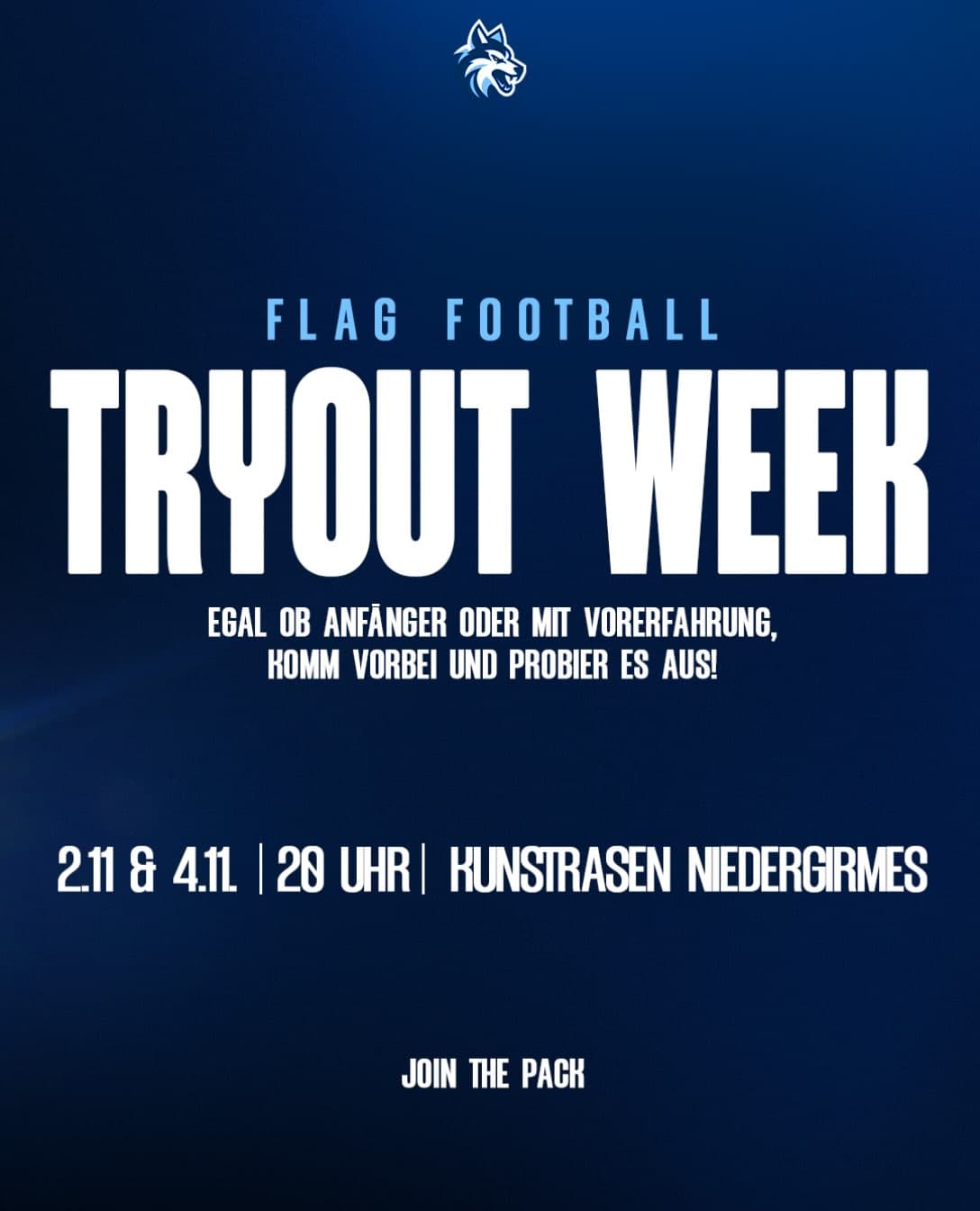 🐺 JOIN THE PACK! Du hast Bock auf Flag Football? 🏈 Egal ob Anfänger oder mit Erfahrung – komm vorbei und werde Teil des Rudels! 📅 02.11. & 04.11. | 20 Uhr…